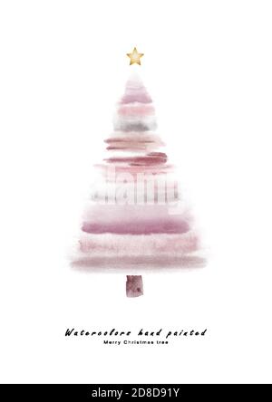 Christmas tree pink cute watercolor hand painted for creating greeting cards. Art minimal style elements isolated on a white background for your desig Stock Vector