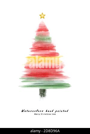 Christmas tree red cute watercolor hand painted for creating greeting cards. Art minimal style elements isolated on a white background for your design Stock Vector