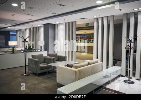 Spacious modern airport lounge for top-tier travelers Stock Photo
