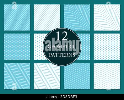 Collection of light blue and white geometric pattern set Stock Vector