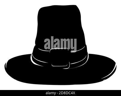 Silhouette of pilgrim hat with band and buckle, isolated over white background. Stock Vector