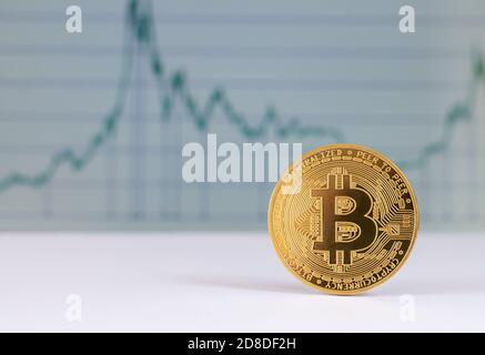 Bitcoin on graph chart background. Virtual cryptocurrency concept Stock Photo