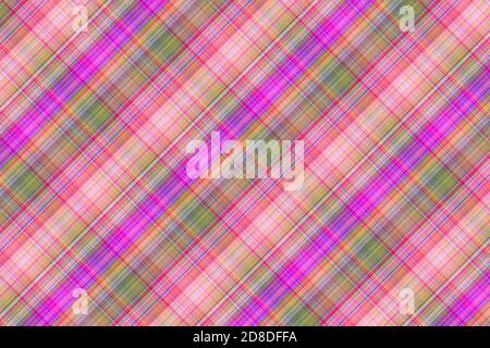 Seamless illustration of tartan plaid pattern. Checkered fabric texture print in pink and green. Stock Photo