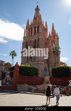Old sandstone cathedral in San Miguel de Allende, Mexico Stock Photo