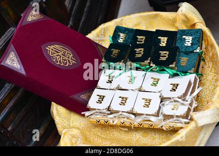 Holy Islamic book Koran Quran closed.Quran - open for prayers-Ramdan Stock Photo