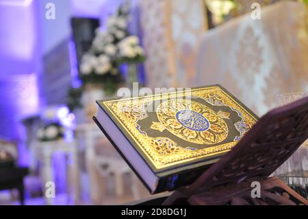 Holy Islamic book Koran Quran closed.Quran - open for prayers-Ramdan Stock Photo