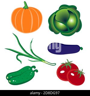 Set of six fresh vegetable garden isolated on white background. Stock Vector