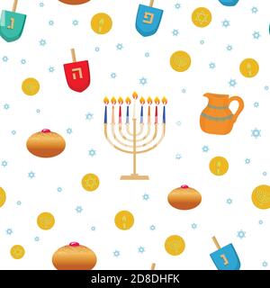 Jewish holiday Hanukkah traditional symbols seamless vector pattern Stock Vector
