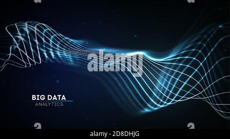 Big data wave on dark background. Futuristic cyber technology innovation backdrop. Communication network internet technology. Sound wave. Dynamic wave Stock Vector