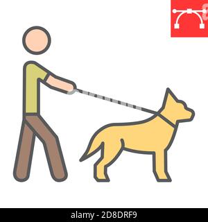 Blind man with guide dog color line icon, disability and pet, blind with guide dog sign vector graphics, editable stroke filled outline icon, eps 10. Stock Vector