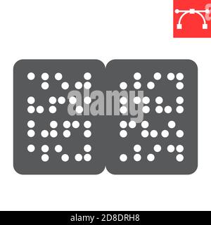 Braille book glyph icon, disability and blind, book written in braille sign vector graphics, editable stroke solid icon, eps 10. Stock Vector
