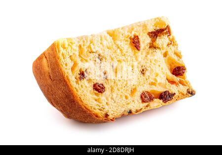 Piece of Christmas festive pound cake with dried fruits and nuts  isolated on white background. Stock Photo