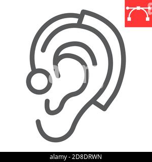 Hearing aid line icon, disability and deafness, ear sign vector graphics, editable stroke linear icon, eps 10. Stock Vector