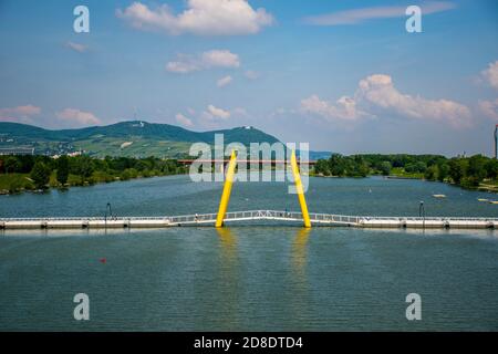 01 June 2019, Vienna, Austria / Skyscrapers in the Danube City in Vienna and recreational Donaupark. Green zone for sport and chilling / Panoramic of Stock Photo