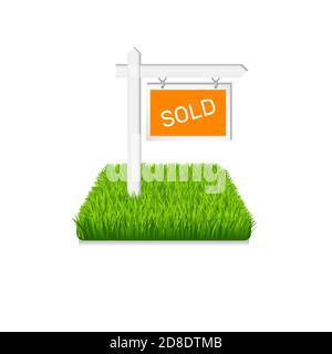 Real estate icon. Sign on green grass isolated  Stock Vector