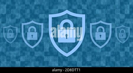 Illustration of padlocks with keyhole icon in the guard shield Stock Photo