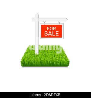 Real estate icon. Sign on green grass isolated  Stock Vector