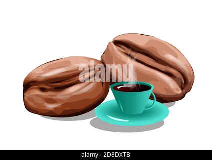 coffee beans and mug isolated on white Stock Vector
