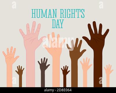 human rights day design with hands up over gray background, vector illustration Stock Vector