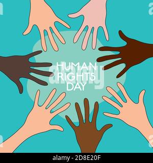 human rights day design with open hands around over turquoise background, vector illustration Stock Vector