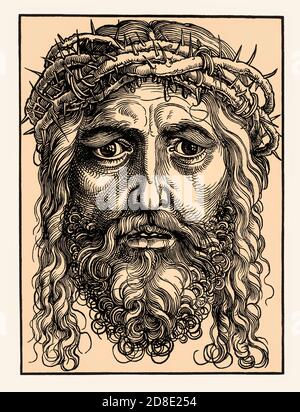 The head of Jesus Christ by Albrecht Durer, woodcut, 16th century Stock Photo