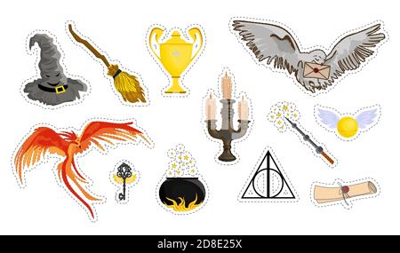 A set of magic items. school of magic and witchcraft. isolated on white. Vector illustration Stock Vector