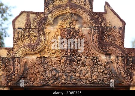 Beautiful pink sandstone castle Angkor Banteay Srei Temple near Siem Reap, Cambodia Stock Photo