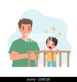 Father with crying baby. Children sleeping problems concept. Stock Photo