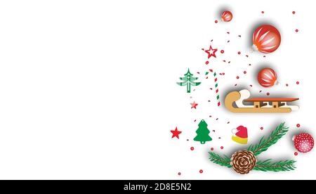Vector wreath frame with spruce branches. Christmas leaves banner in white background. realistic green leaves. Blank space to write cool text. Abstrac Stock Vector