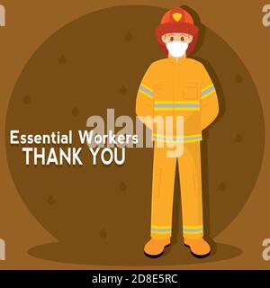 Fireman picture yellow thank you essentials workers- Vector Stock Vector