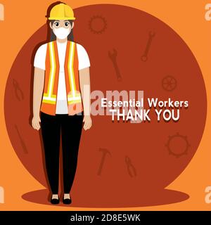 Laborer picture thank you essentials workers orange- Vector Stock Vector