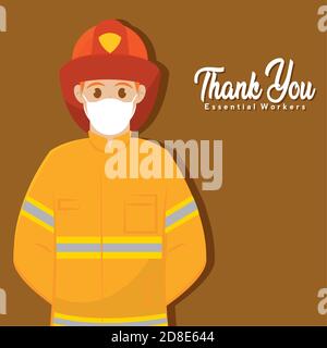 Fireman picture yellow thank you essentials workers- Vector Stock Vector