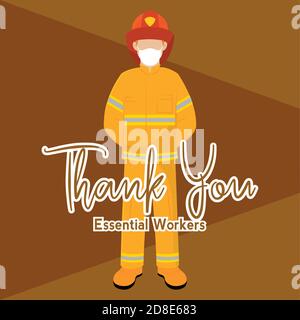 Fireman picture yellow thank you essentials workers- Vector Stock Vector