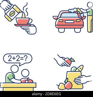 Teen jobs RGB color icons set Stock Vector