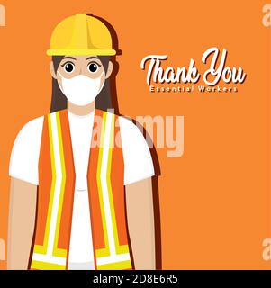 Laborer picture thank you essentials workers orange- Vector Stock Vector