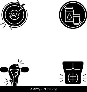 Digestive disorders black glyph icons set on white space Stock Vector