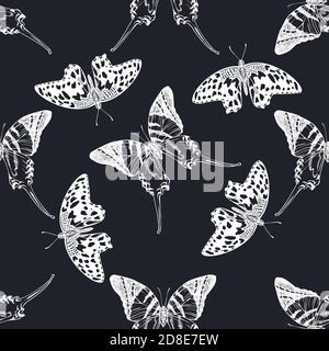 Seamless pattern with hand drawn chalk giant swordtail, lemon butterfly Stock Vector