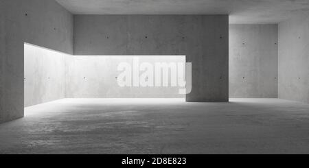 Abstract empty, modern concrete room with indirect lighting behind room divider and rough floor - industrial interior background template, 3D illustra Stock Photo