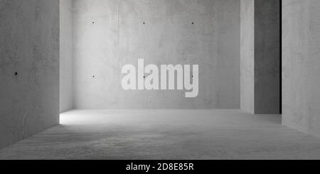 Abstract empty, modern concrete walls room with indirekt light from the left and rough floor - industrial interior background template, 3D illustratio Stock Photo