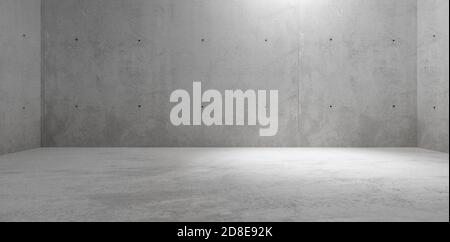 Abstract empty, modern concrete room with spotlight on back wall corner and rough floor - industrial interior background template, 3D illustration Stock Photo