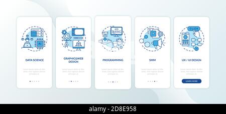 Top careers in IT for creative thinkers onboarding mobile app page screen with concepts Stock Vector
