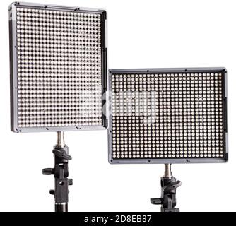 Video led light set with two panels, vertical and horizontal placing, isolated on a white background Stock Photo