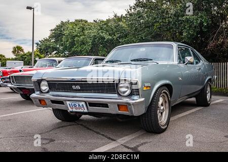 Tybee Island, GA - October 3, 2020: 1972 Chevrolet Nova coupe at a local car show. Stock Photo