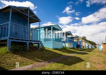 UK, Kent, Whitstable, Tankerton, colourful beach huts Stock Photo