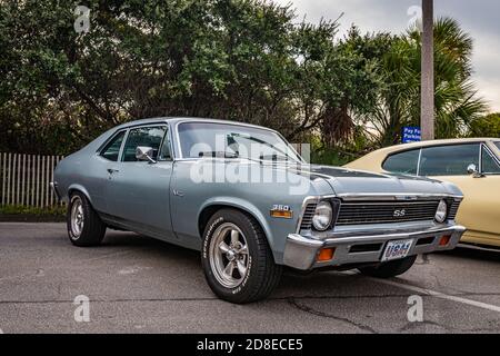 Tybee Island, GA - October 3, 2020: 1972 Chevrolet Nova coupe at a local car show. Stock Photo