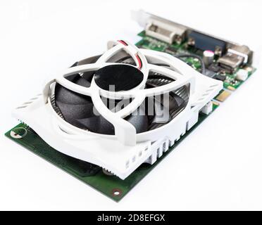 Graphics card with large cooler, one object on white background Stock Photo