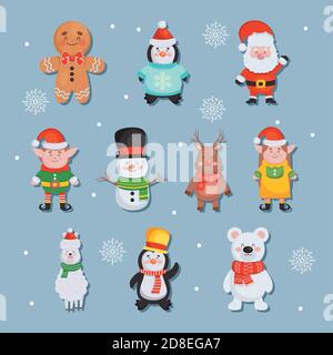 icon set of christmas characters over blue background, colorful design, vector illustration Stock Vector