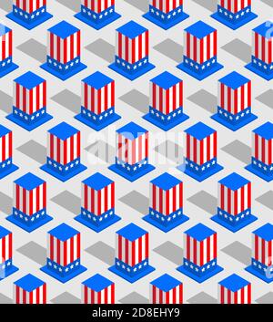 Uncle sam hat pattern seamless. symbol of USA Independence Day 4th July background Stock Vector