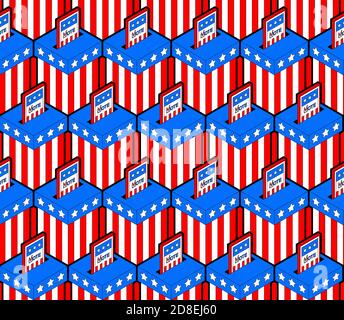 USA election day pattern seamless. Vote in ballot box background. Isometric vector ornament Stock Vector