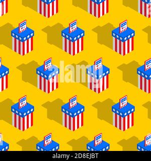 USA election day pattern seamless. Vote in ballot box background. Isometric vector ornament Stock Vector